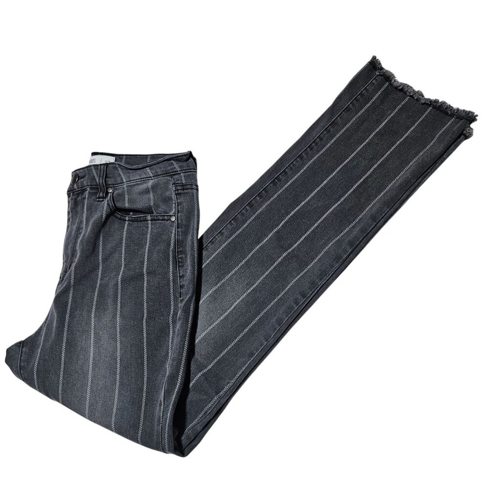 Tinsel Jeans Womens Size 27 Straight Leg Mid Rise Gray Striped Frayed Denim Pant